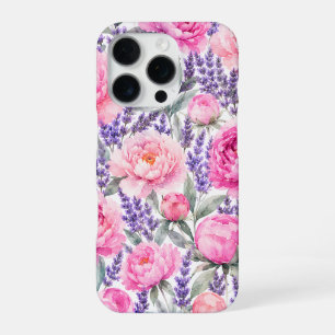 Pfingstrosen & Lavendel Aquarell-Blumenmuster iPhone 16 Pro Hülle