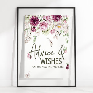 Pfingstrosen Pink Burgund Florale Hochzeitskarte & Poster