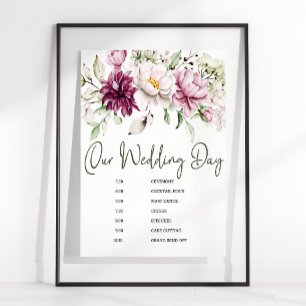 Pfingstrosen Pink Burgunder Florale Hochzeitsablau Poster