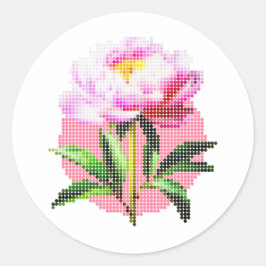 Pfingstrosen-Punkt-Mosaik-Blume Runder Aufkleber