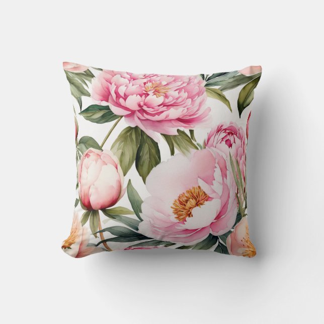 Pfingstrosen rosa - Aquarell-Design |  Kissen (Vorderseite)