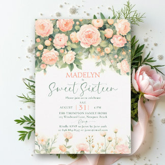 Pfingstrosen Rosa Pfirsich Schrift Elegant Floral Einladung