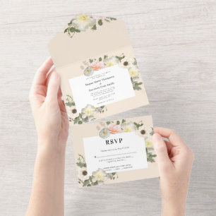 Pfingstrosen und Anemonen blühende Hochzeitsröte All In One Einladung