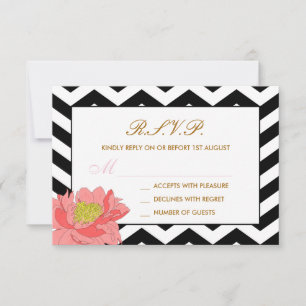 Pfingstrosen und Chevron-RSVP RSVP Karte