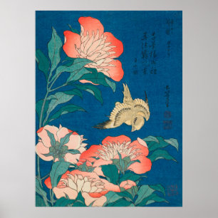 Pfingstrosen und Kanarienvogel Poster