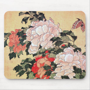 Pfingstrosen und Schmetterling Hokusai Mousepad