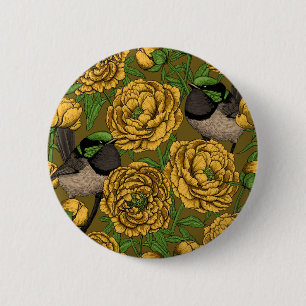 Pfingstrosen und Zaunkönige Button