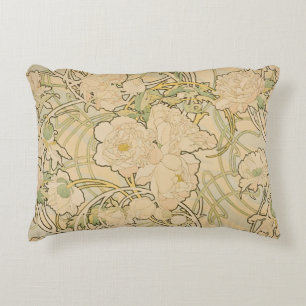 Pfingstrosen von Alphonse Mucha, Vintage Art Nouve Dekokissen