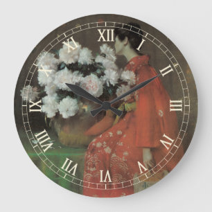 Pfingstrosen von William Merritt Chase, Vintage Fi Große Wanduhr
