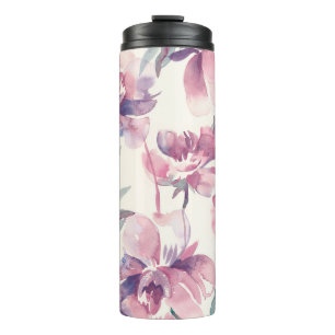 Pfingstrosen-Wasserfarbe: nahtloser floraler Hinte Thermosbecher