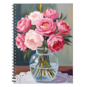 Pfingstrosenstrauß   Blumen Vase Rosa Wasserfarbe  Notizblock