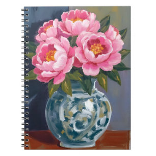 Pfingstrosenvase   Pfingstrosen mit rosa Blüten Aq Notizblock
