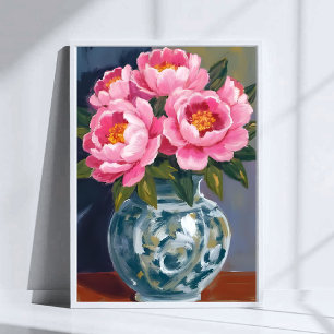 Pfingstrosenvase   Pfingstrosen Wasserfarbe Rosa B Poster