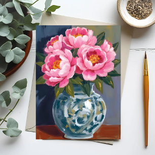 Pfingstrosenvase   Rosa Blumen Pfingstrosen Aquare Postkarte