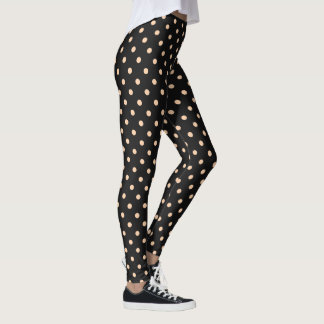 Pfirsich-Aprikosen-Polka-Punkte auf schwarzem Hint Leggings