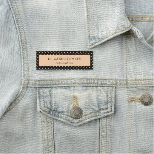 Pfirsich-Aprikosen-Polka-Punkte auf schwarzem Hint Namensschild