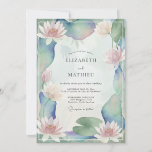 Pfirsich-Aqua-Lotos-Eukalyptus-Hochzeit Einladung