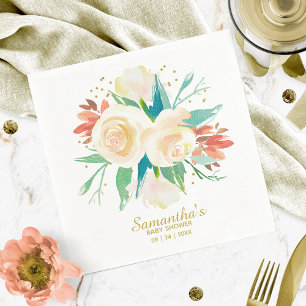 Pfirsich-Aquarell-Blumen-Baby-Party Serviette