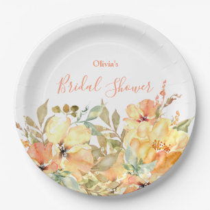Pfirsich-Aquarell-Blumen-Brautparty-Papierteller Pappteller
