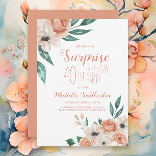 Pfirsich-Aquarell-Blumen-Überraschung zum 40. Gebu Einladung