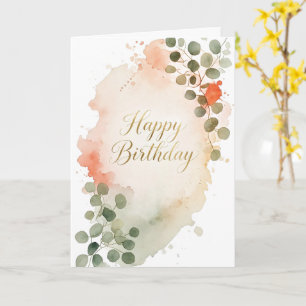 Pfirsich-Aquarell-Boho-Eukalyptus-Frauen-Geburtsta Karte