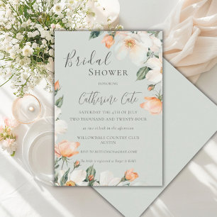 Pfirsich-Aquarell-Grün-Bridal-Shower Einladung