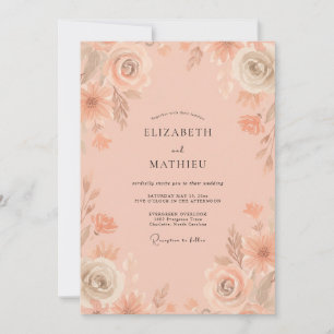 Pfirsich-Aquarell-Pfingstrosen-Hochzeit Einladung