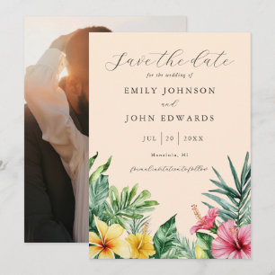 Pfirsich-Aquarell-Tropische-Floral-Hochzeitsfoto Save The Date