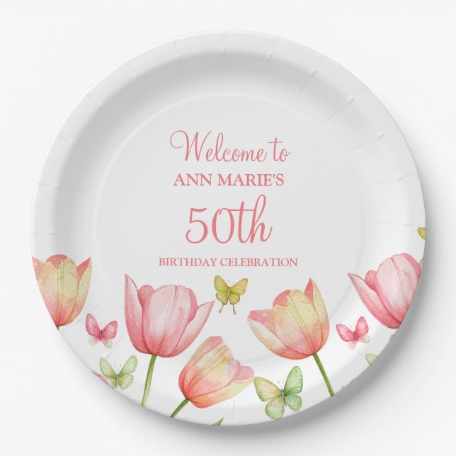 Pfirsich-Aquarell-Tulpen Blumen  Pappteller (Vorderseite)
