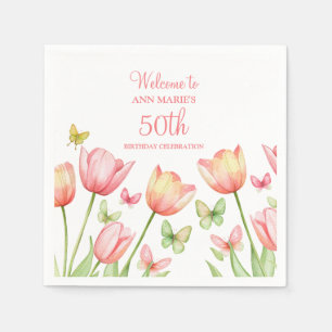 Pfirsich-Aquarell-Tulpen Floral Serviette
