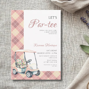 Pfirsich-Argyle-Golfwagen lässt Par Tee-Baby-Party Einladung