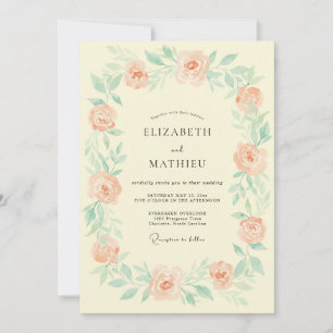 Pfirsich-Ätherische Botanische Hochzeit Einladung