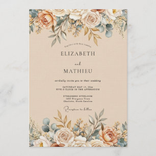 Pfirsich Ätherische Florale Hochzeit Einladung
