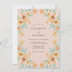 Pfirsich Ätherische Wildblumen-Hochzeit Einladung