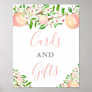 Pfirsich-Baby-Bridal-Shower-Karten und Geschenke Poster