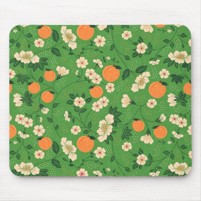 Pfirsich-Baum auf grünem Hintergrund Mousepad (Vorne)