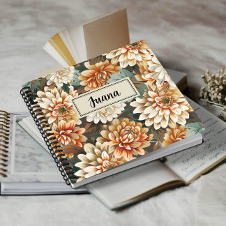Pfirsich-Beige-Chrysanthemen-Blumen-Spiral-Notizbu Notizbuch