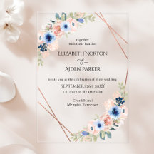 Pfirsich, Blau, Florale Hochzeitskollektion Acryl