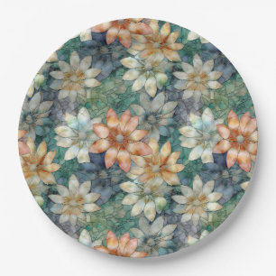 Pfirsich Blau Weiß Grün Floral Pappteller