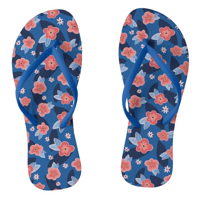 Pfirsich & Blaue Blumen  Flip Flops (Fußbett)