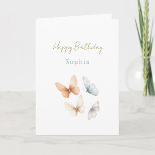 Pfirsich Blaue Schmetterlinge Geburtstag Karte