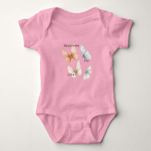 Pfirsich Blaue Schmetterlinge Glück Liebe Freude Baby Strampler