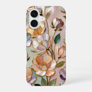 Pfirsich Blumen Bleiglas Handyhülle Elegant iPhone 16 Hülle