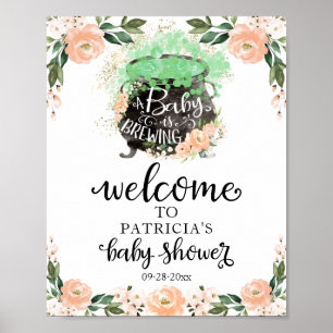 Pfirsich-Blumen-Halloween-Baby-Shower-Willkommenss Poster
