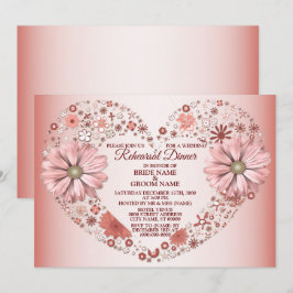 Pfirsich-Blumen-Herz Moderne Hochzeitsprobe Abende Einladung