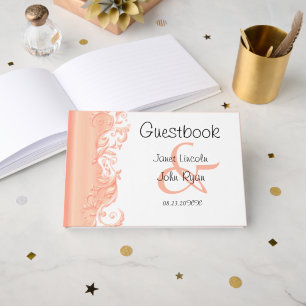 Pfirsich-blumiger verzierter SatinGuestbook Gästebuch