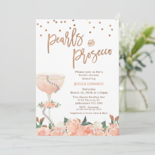Pfirsich-Blüten-Perlen-Prosecco-Bridals-Dusche Einladung
