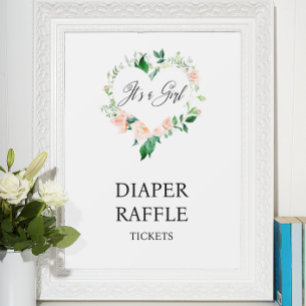 Pfirsich-Blüten-Windel-Raffle-Baby-Party Poster