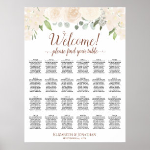Pfirsich Boho Rosen 24 Tisch Hochzeit Sitzordnung Poster