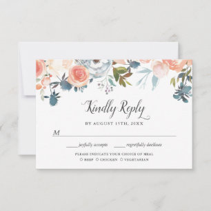 Pfirsich Botanische Florale RSVP Mahlzeitenwahl Ka Karte
